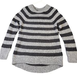 Banana Republic Shaker Sweater Striped Wool Blend Women's Med Gray Black Italian